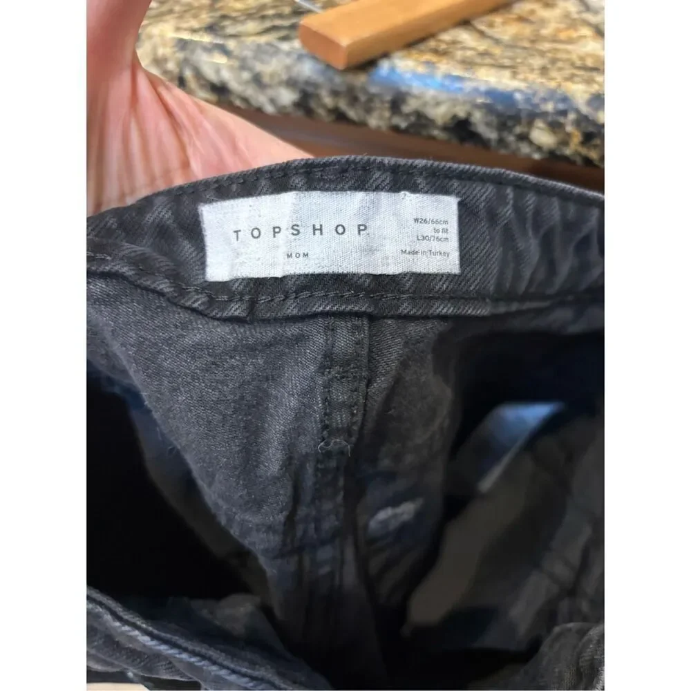 TopShop 26/30 Black alien sequined appliqué high rise cropped mom jeans